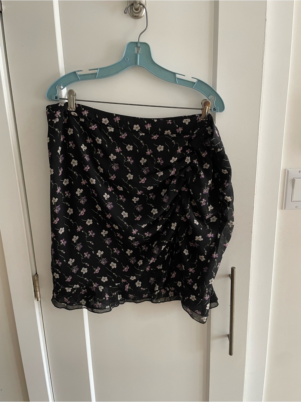 Nasty Gal Black Ruched Mini Skirt with Pink & White Floral Print